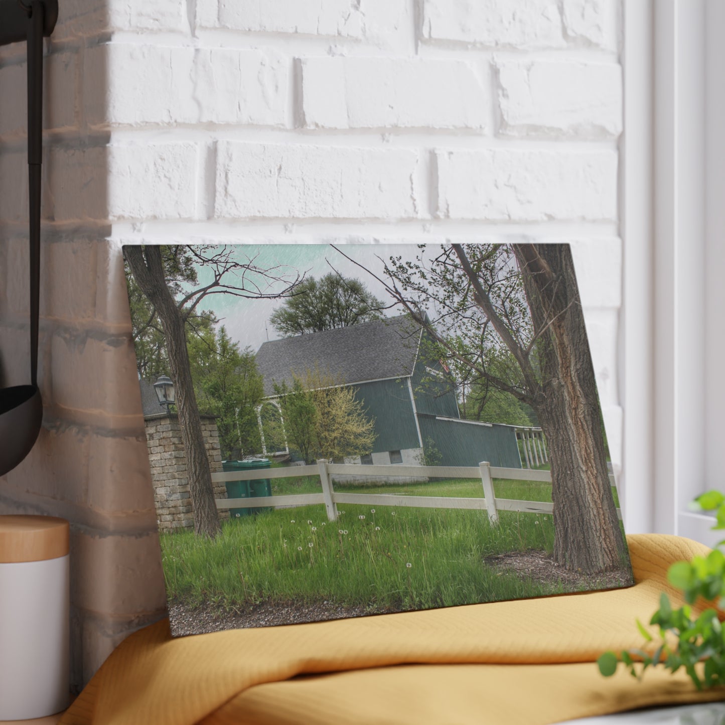 U R There Photography Lake George Road Fox Green Rustic Farmhouse Tempered-Glass Cutting Board