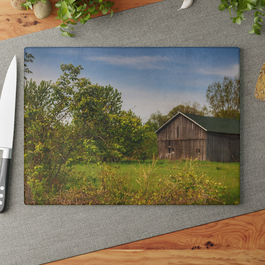 U R There Photography North Branch Little Grey Rustic Farmhouse Tempered-Glass Cutting Board
