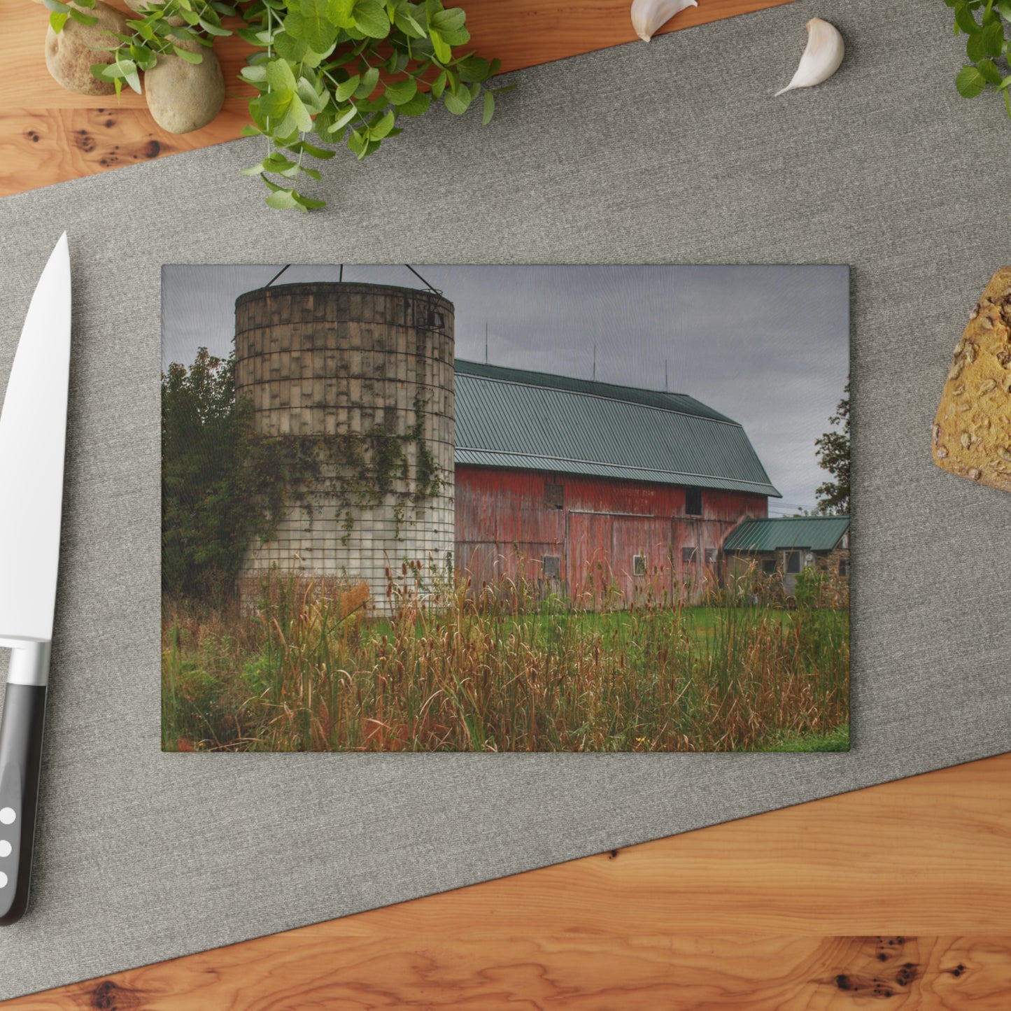 U R There Photography Plumb Creek Road Red II Rustic Farmhouse Tempered-Glass Cutting Board