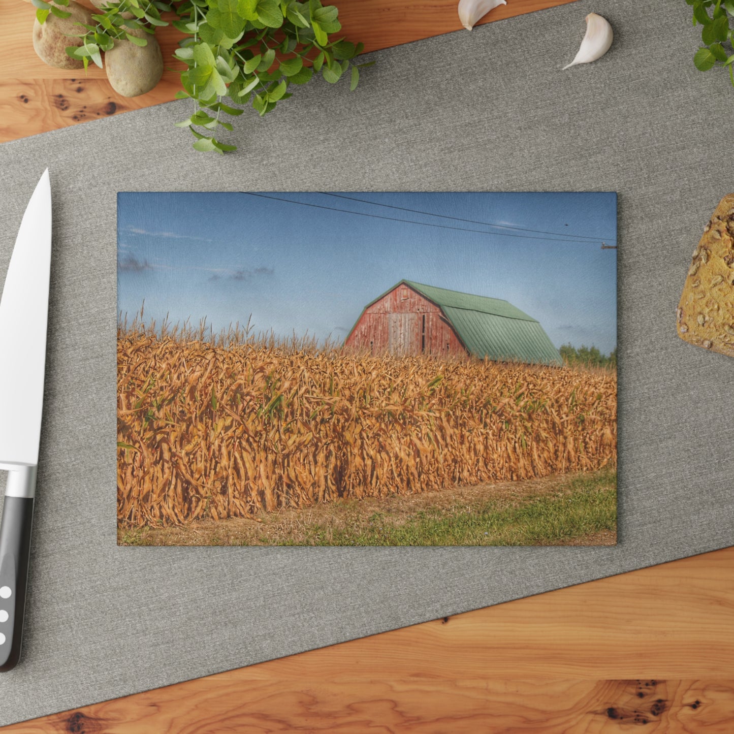 U R There Photography Beyond the Harvest Corn I Rustic Farmhouse Tempered-Glass Cutting Board