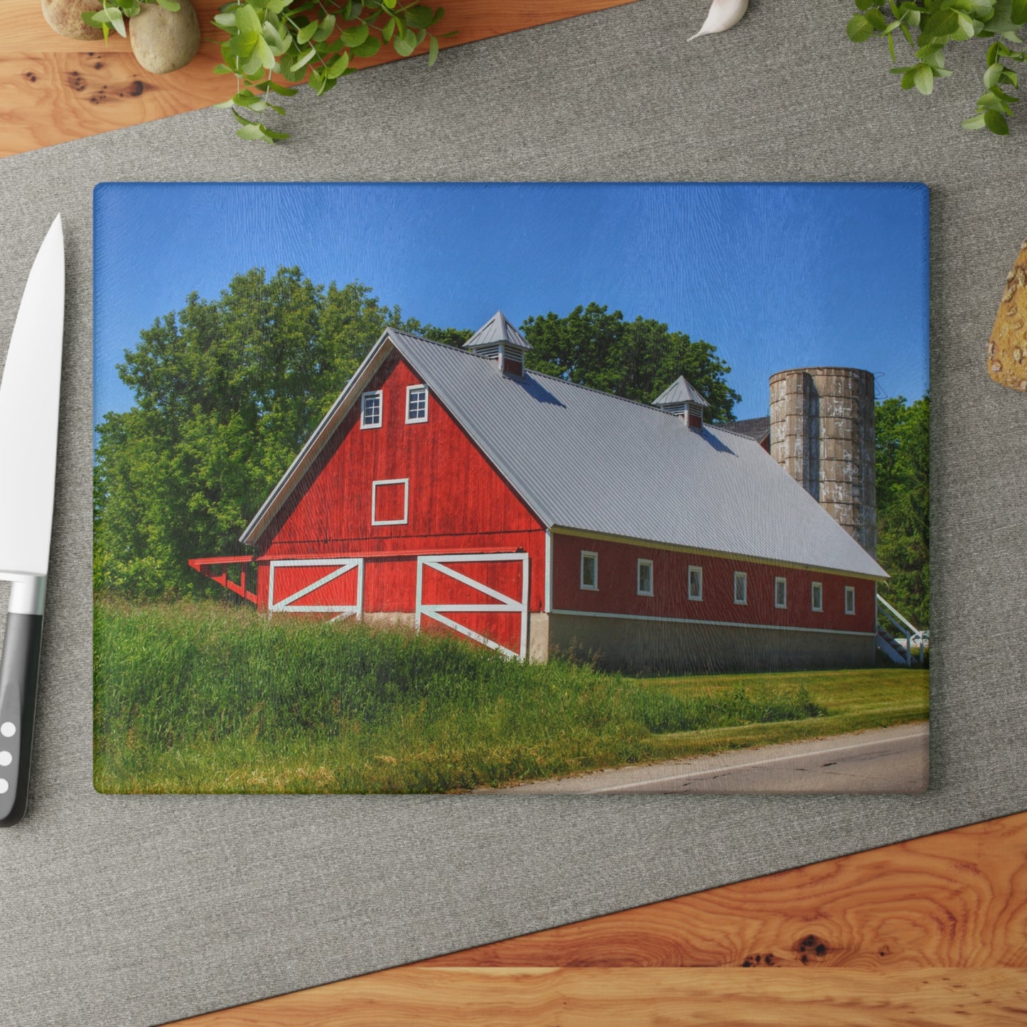 U R There Photography Metamora Red 2020 I Rustic Farmhouse Tempered-Glass Cutting Board