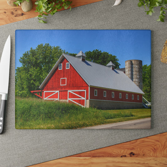 U R There Photography Metamora Red 2020 I Rustic Farmhouse Tempered-Glass Cutting Board