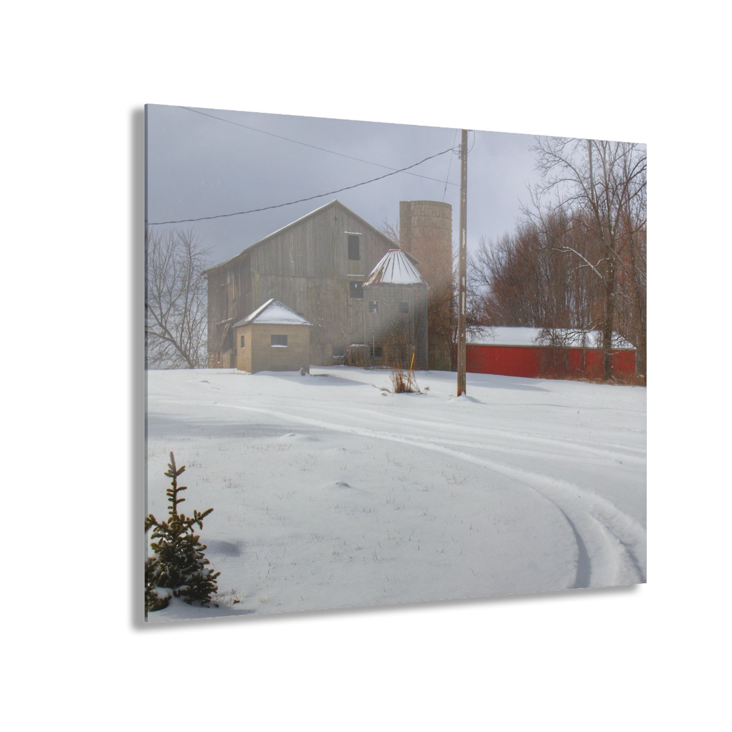 U R There Photography Hilltop Grey and Silo Rustic Farmhouse Acrylic Wall Print