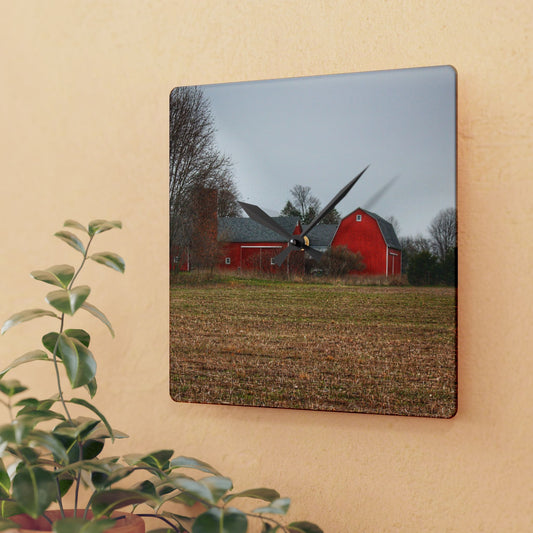 U R There Photography Kidder Road Reds Rustic Farmhouse Acrylic Analog Wall Clock