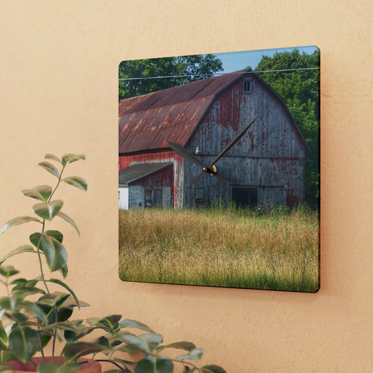 U R There Photography Scott Road Red Rustic Farmhouse Acrylic Analog Wall Clock