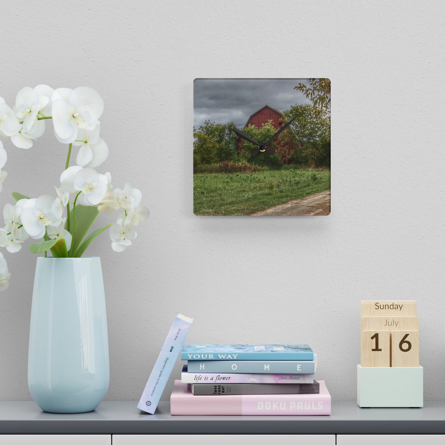 U R There Photography Bristol Road Hidden Red Rustic Farmhouse Acrylic Analog Wall Clock