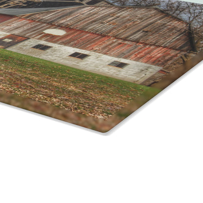 U R There Photography Crawford Road Old Red Rustic Farmhouse Tempered-Glass Cutting Board