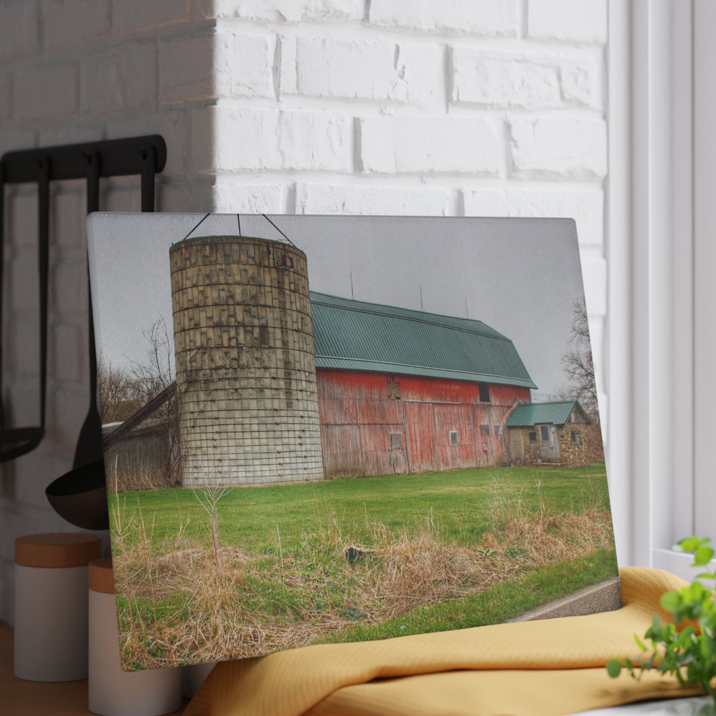 U R There Photography Plumb Creek Road Red I Rustic Farmhouse Tempered-Glass Cutting Board