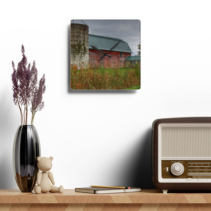 U R There Photography Plumb Creek Road Red II Rustic Farmhouse Acrylic Analog Wall Clock