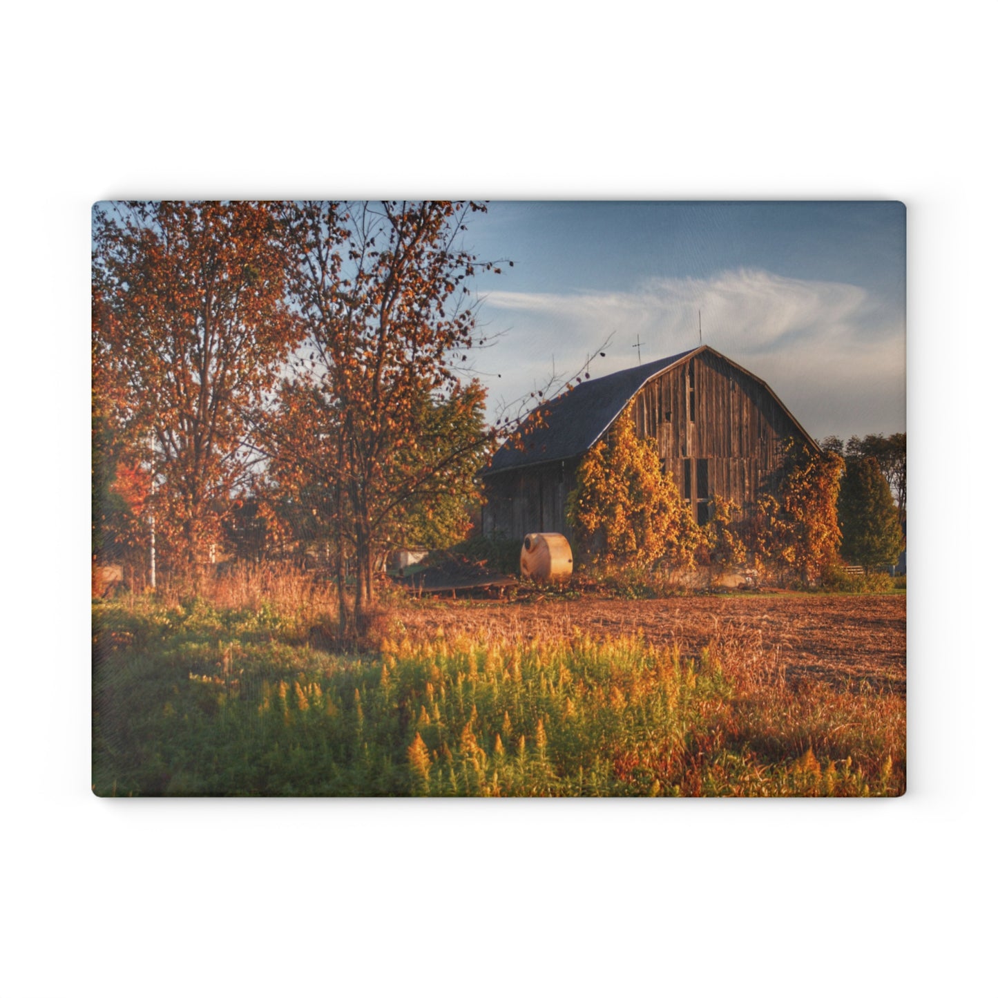 U R There Photography Lake Pleasant Road Grey Rustic Farmhouse Tempered-Glass Cutting Board 11"x 15"