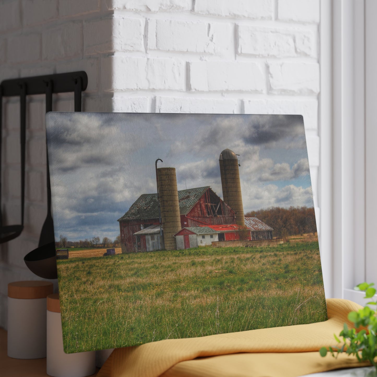 U R There Photography Centerline Road Red Rustic Farmhouse Tempered-Glass Cutting Board