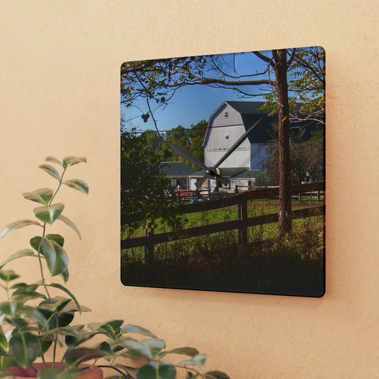 U R There Photography Oakwood Road White I Rustic Farmhouse Acrylic Analog Wall Clock
