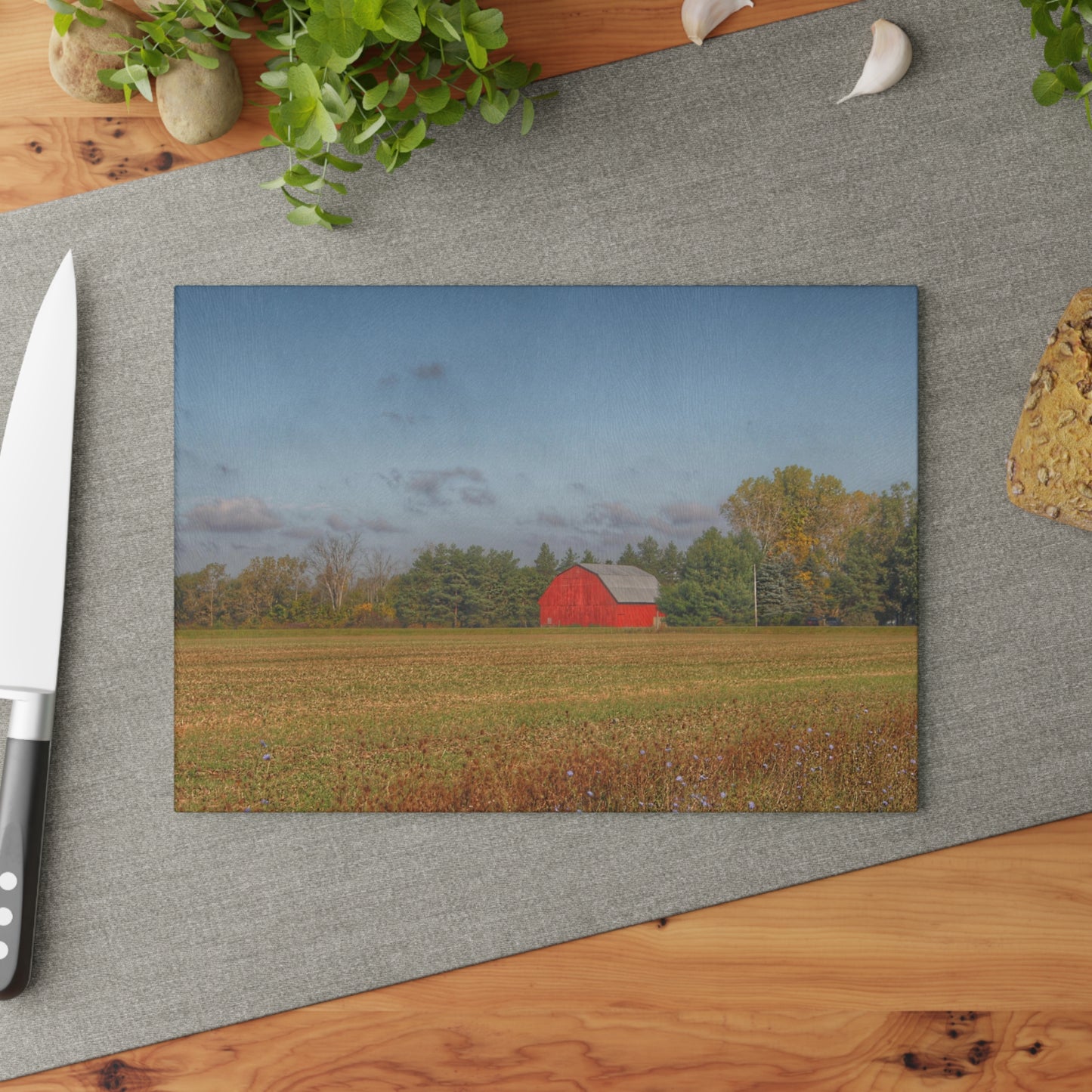 U R There Photography Fargo Road Little Red Rustic Farmhouse Tempered-Glass Cutting Board