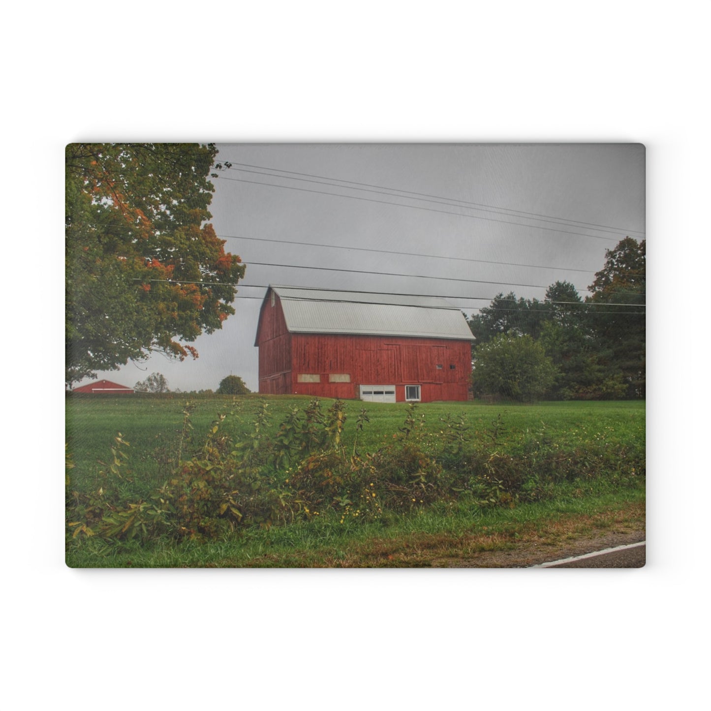 U R There Photography Bronson Lake Road Red Rustic Farmhouse Tempered-Glass Cutting Board