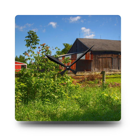 Beyond the Fence on Hunters Creek Rustic Farmhouse Acrylic Analog Wall Clock 10.75'' × 10.75'' (Square)