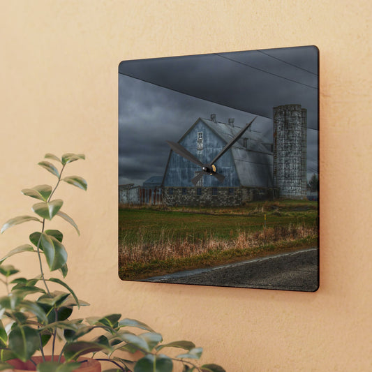 U R There Photography Daley Road Grey IV Rustic Farmhouse Acrylic Analog Wall Clock
