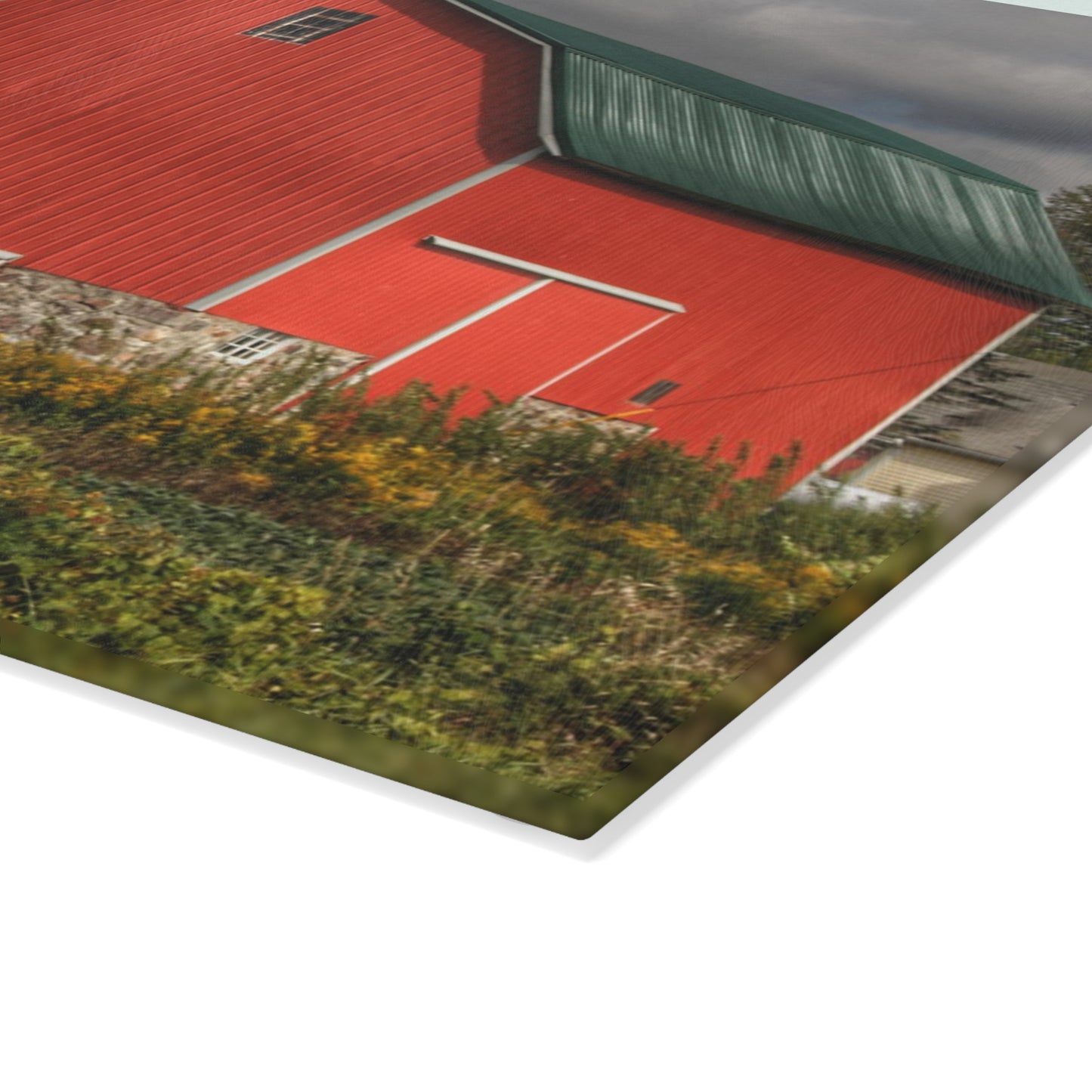 U R There Photography Valentine Road Fieldstone Red Rustic Farmhouse Tempered-Glass Cutting Board
