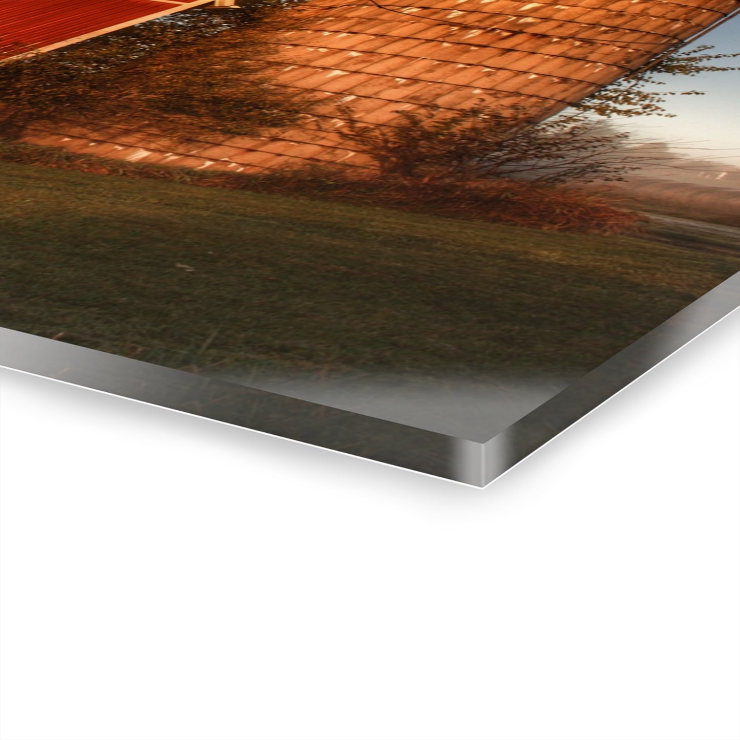 U R There Photography Klam Road Red Meets Foggy Sunrise I Rustic Farmhouse Acrylic Wall Print