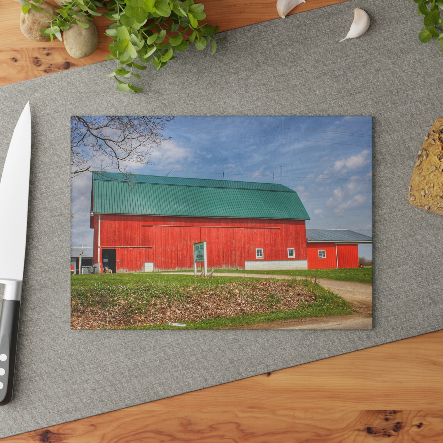 U R There Photography Coldwater Road Red II Rustic Farmhouse Tempered-Glass Cutting Board