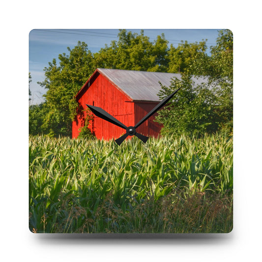 U R There Photography Willard Road Red III Rustic Farmhouse Acrylic Analog Wall Clock 10.75'' × 10.75'' (Square)