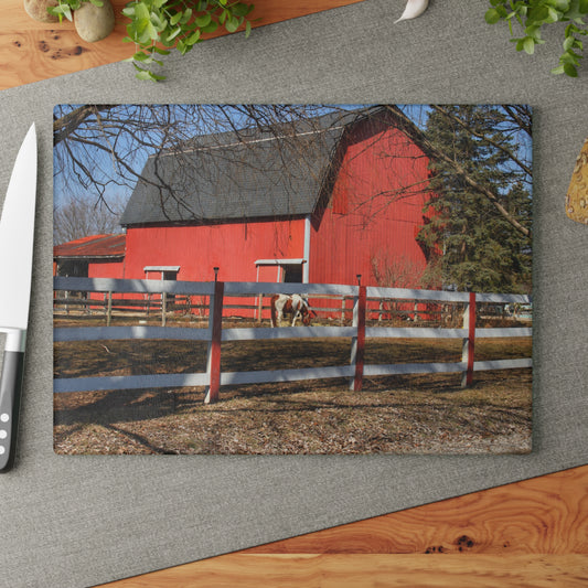 U R There Photography Wolcott Red and Filly Rustic Farmhouse Tempered-Glass Cutting Board