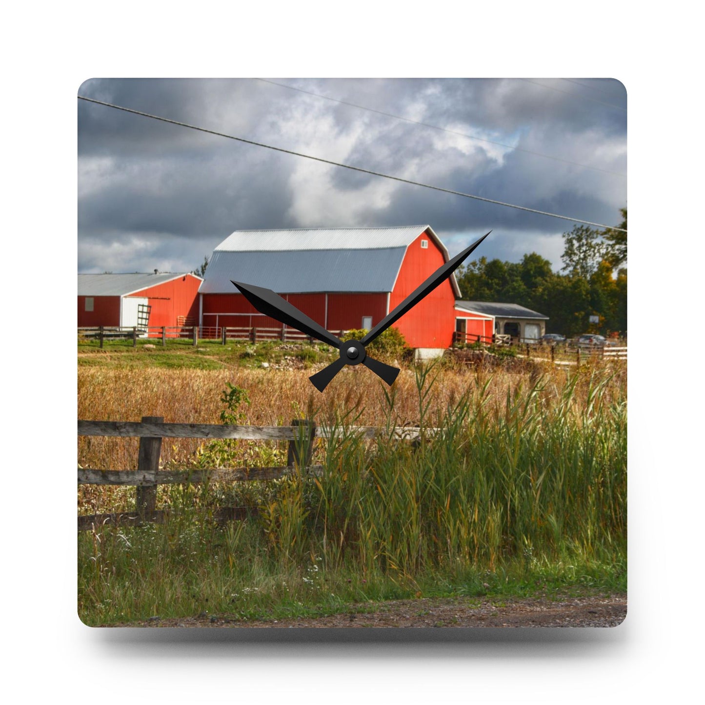 U R There Photography Beyond the Fence on Richfield Road Rustic Farmhouse Acrylic Analog Wall Clock