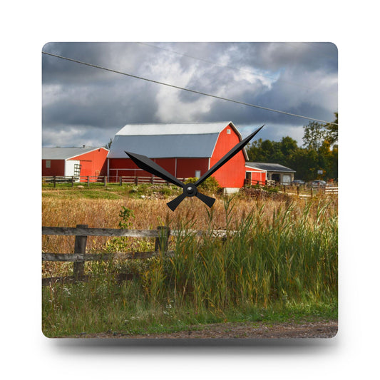 Beyond the Fence on Richfield Road Rustic Farmhouse Acrylic Analog Wall Clock 10.75'' × 10.75'' (Square)