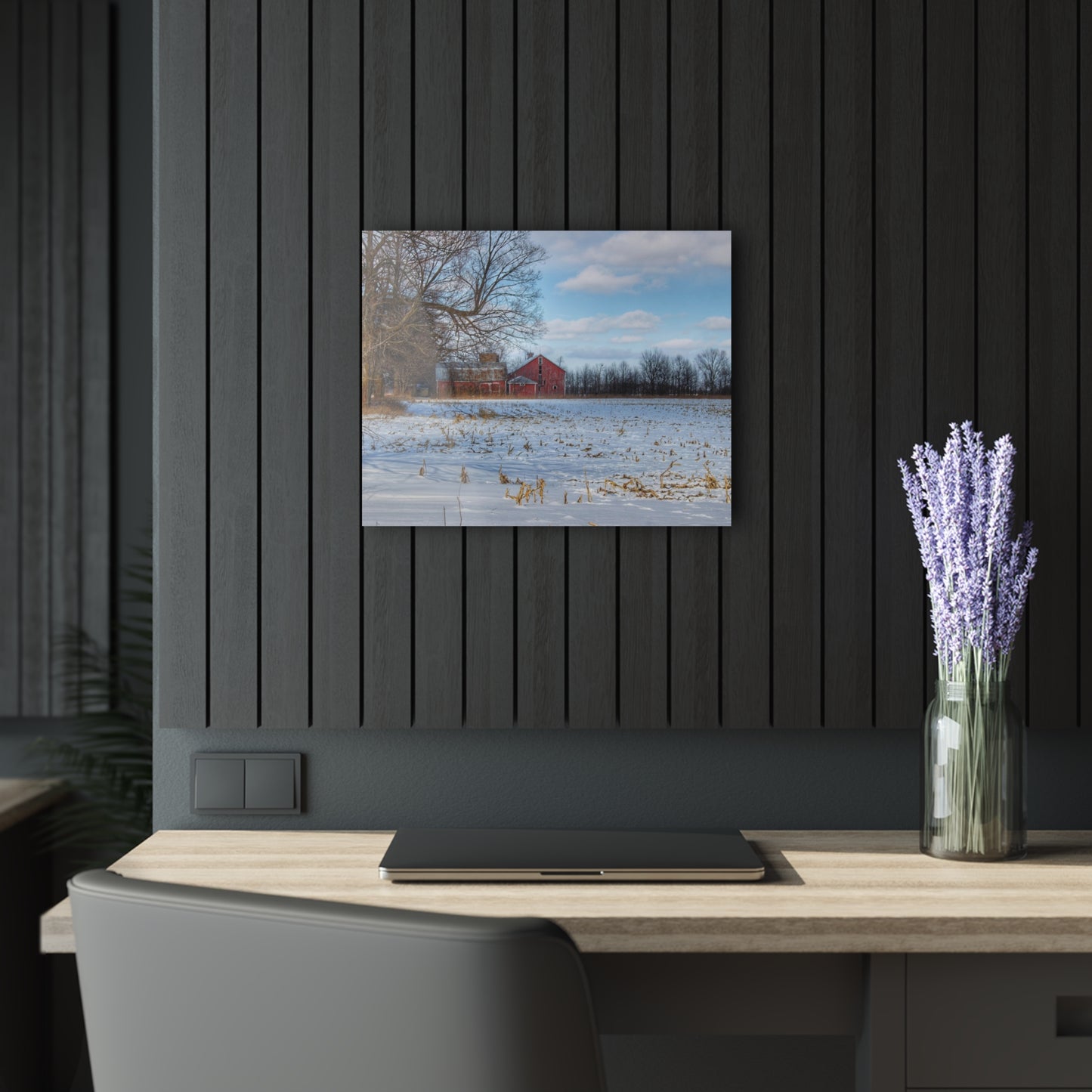 Rustic Farmhouse Wall Print Featuring Across Barnes Roads Frozen Corn Field