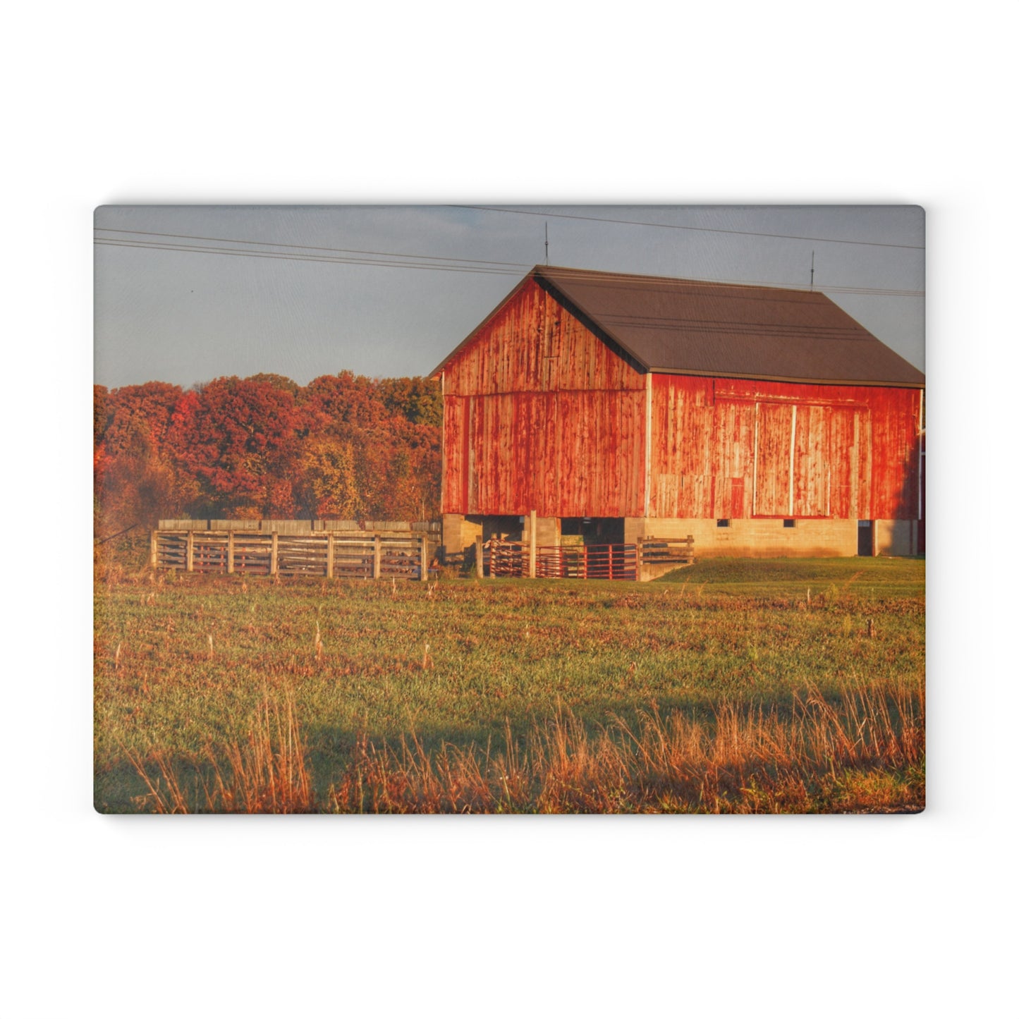 U R There Photography Lake Pleasant Corral Red II Rustic Farmhouse Tempered-Glass Cutting Board