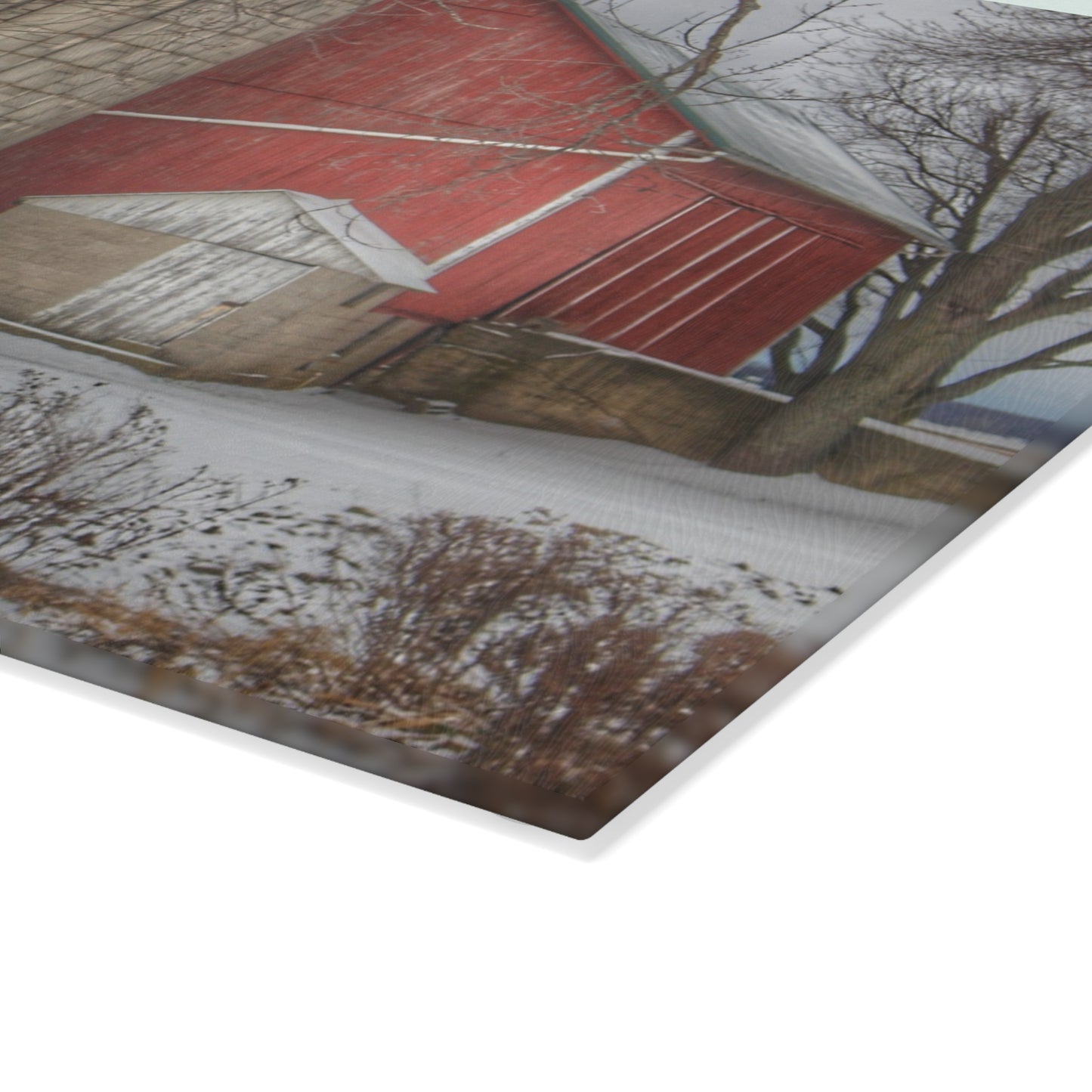 U R There Photography Frenchline Road Red in Winter Rustic Farmhouse Tempered-Glass Cutting Board