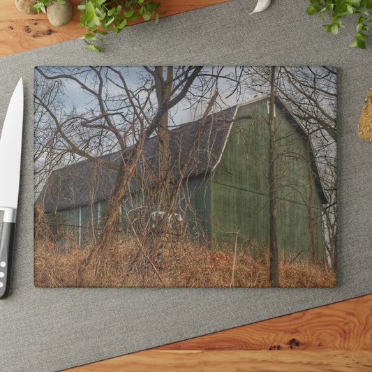 U R There Photography Yale Road Hidden Green Rustic Farmhouse Tempered-Glass Cutting Board