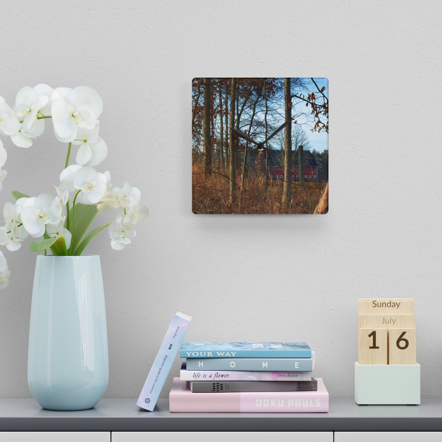 U R There Photography Blood Road Red II Rustic Farmhouse Acrylic Analog Wall Clock