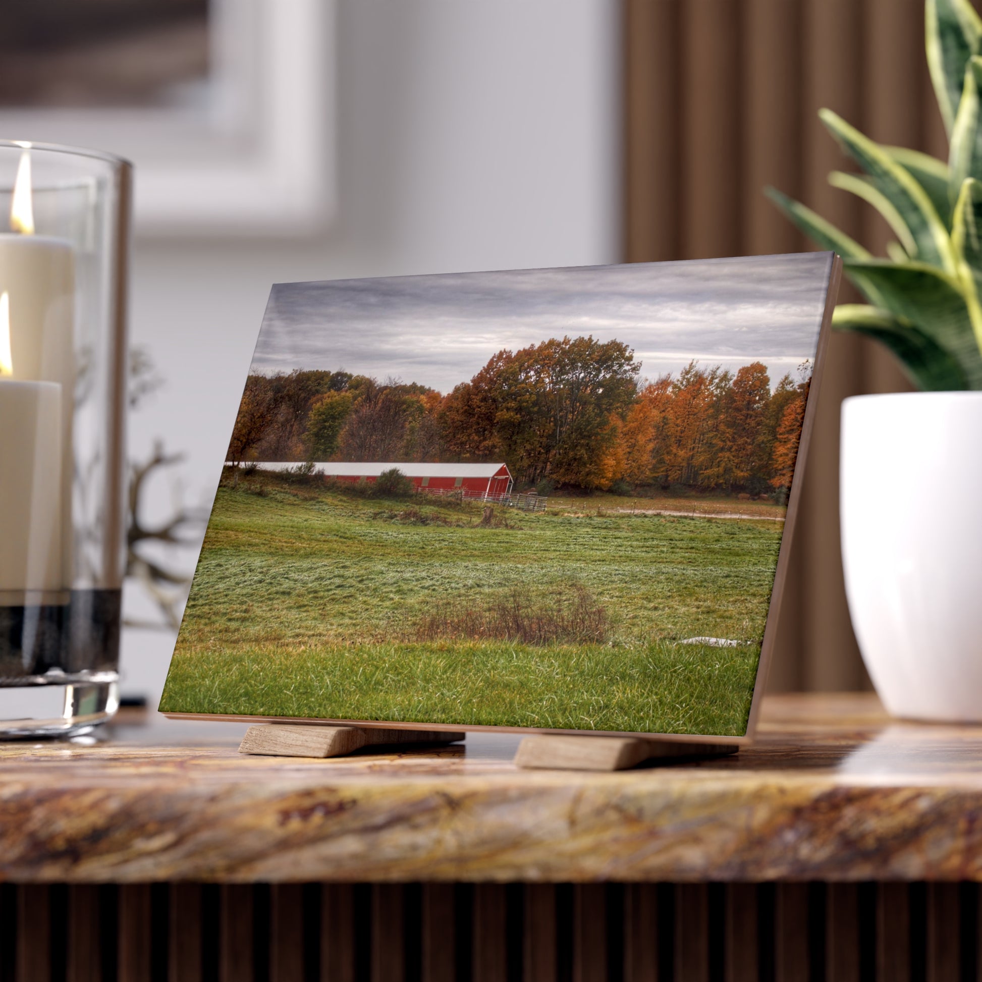 U R There Photography Bronson Lake Hidden Red I Rustic Farmhouse Decorative Ceramic Tile 6" × 8" Glossy