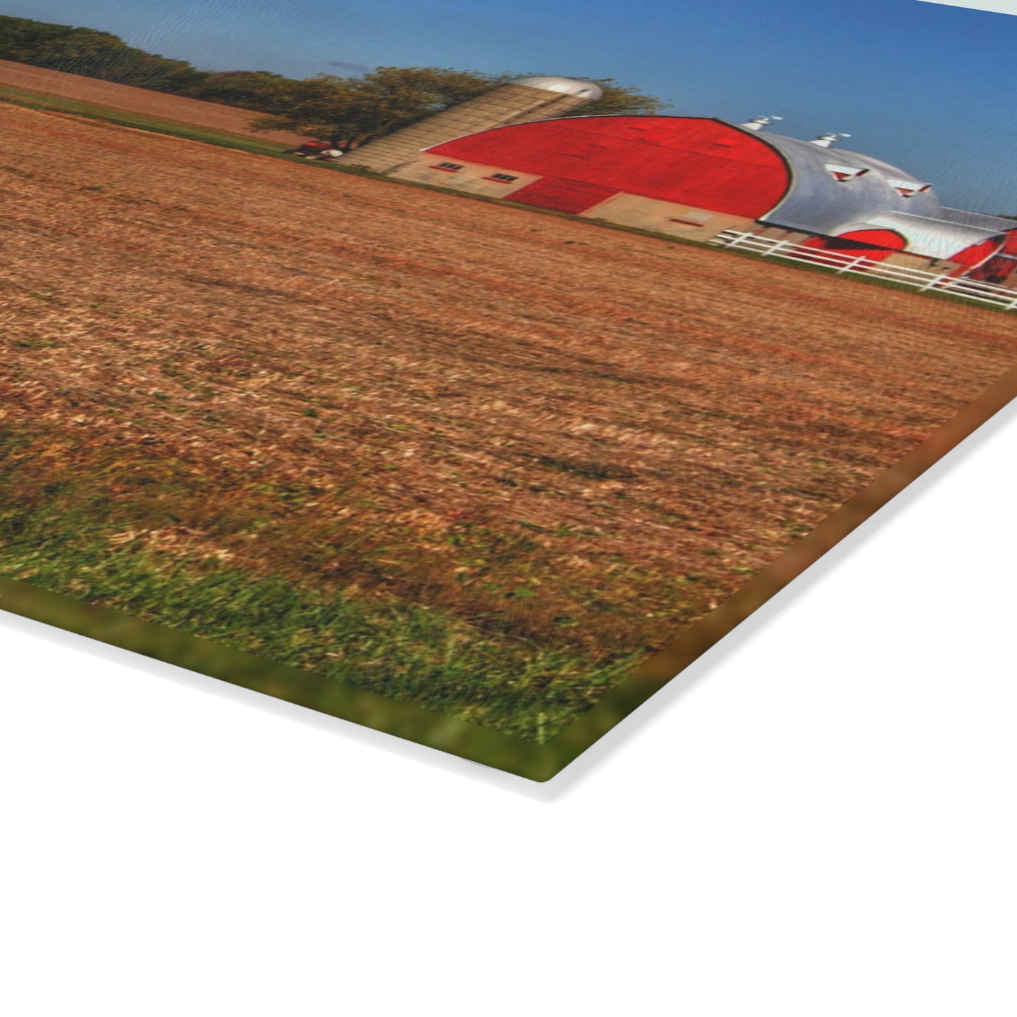 U R There Photography Brown City Wellman Line Road Red Rustic Farmhouse Tempered-Glass Cutting Board