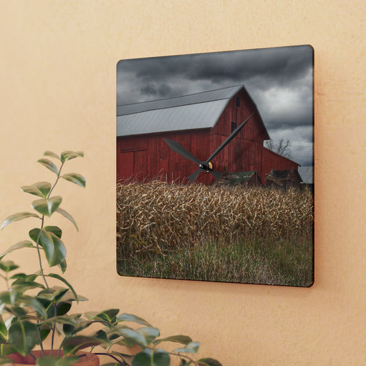 U R There Photography Horton Hilltop Red II Rustic Farmhouse Acrylic Analog Wall Clock