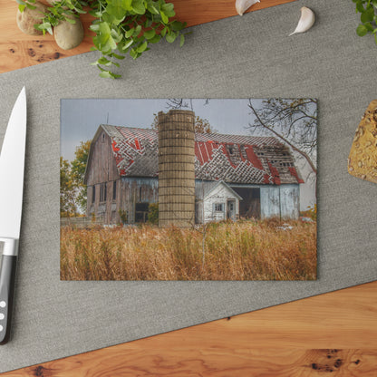 U R There Photography Hill Road Roadside Grey I Rustic Farmhouse Tempered-Glass Cutting Board
