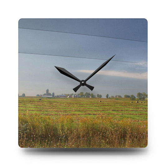 Farm Across the Field Rustic Farmhouse Acrylic Analog Wall Clock 10.75'' × 10.75'' (Square)