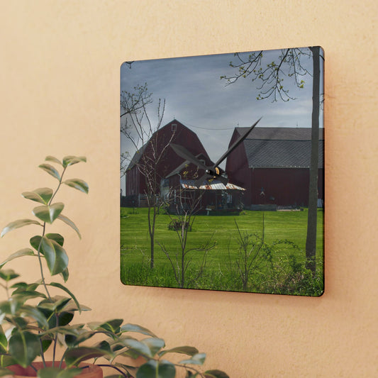 U R There Photography Bishop Road Reds I Rustic Farmhouse Acrylic Analog Wall Clock