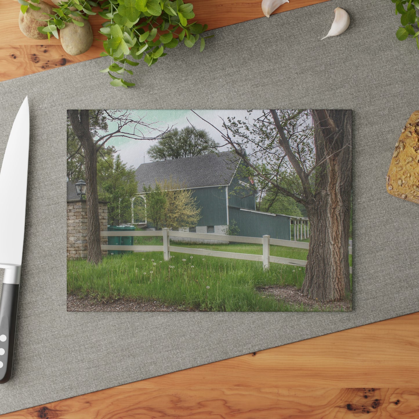 U R There Photography Lake George Road Fox Green Rustic Farmhouse Tempered-Glass Cutting Board