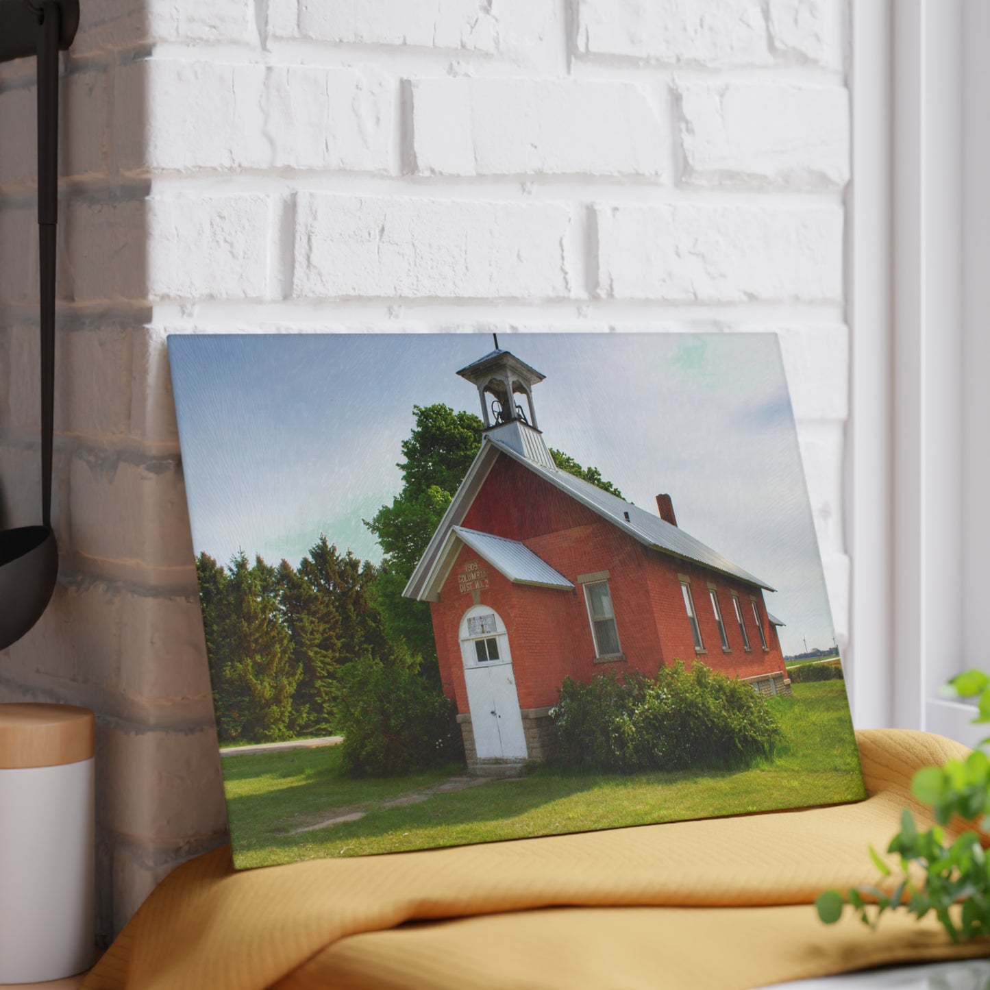 U R There Photography French Road Old Standard Schoolhouse I Rustic Farmhouse Tempered-Glass Cutting Board