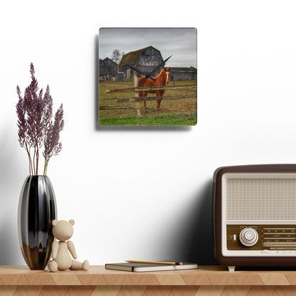 U R There Photography South Summers Road Old Grey and Caramel IV Rustic Farmhouse Acrylic Analog Wall Clock