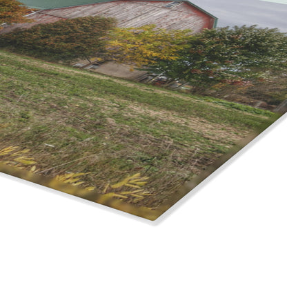 U R There Photography Elmwood Road Red II Rustic Farmhouse Tempered-Glass Cutting Board