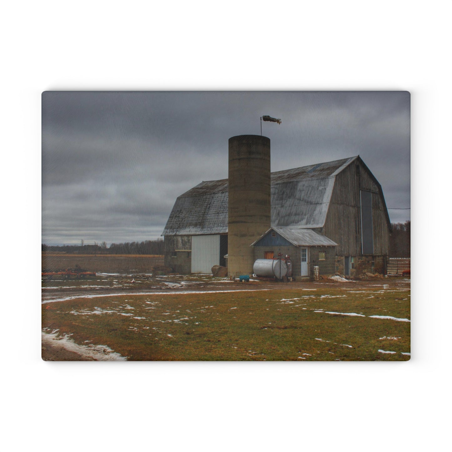 U R There Photography Chapman Road Grey I Rustic Farmhouse Tempered-Glass Cutting Board