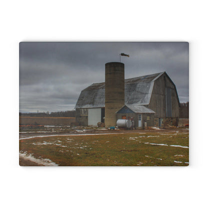 U R There Photography Chapman Road Grey I Rustic Farmhouse Tempered-Glass Cutting Board