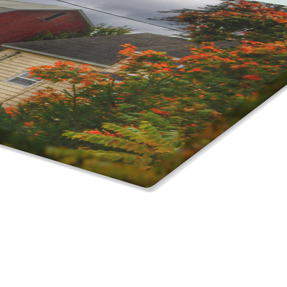 U R There Photography Farnsworth Road Red II Rustic Farmhouse Tempered-Glass Cutting Board