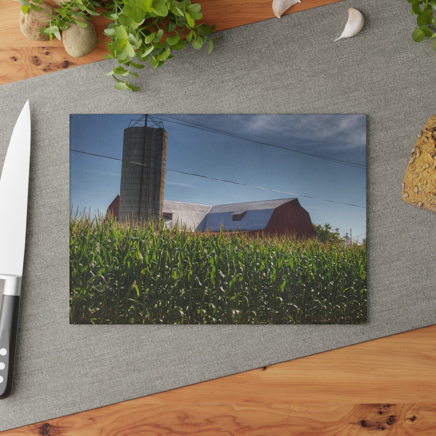 U R There Photography Above the Corn on Tuscola Road Rustic Farmhouse Tempered-Glass Cutting Board