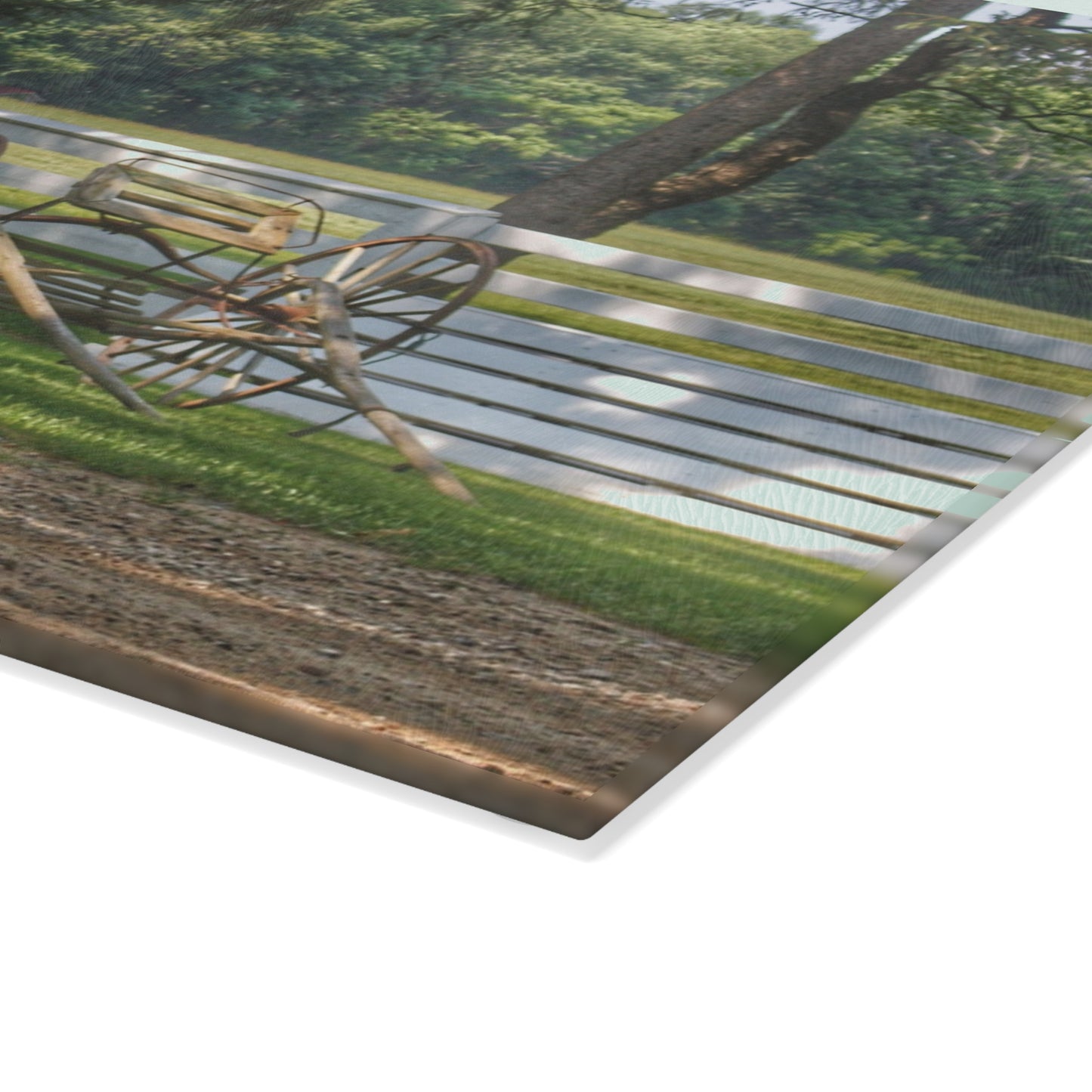 U R There Photography Thornville Buggy and Fence Rustic Farmhouse Tempered-Glass Cutting Board