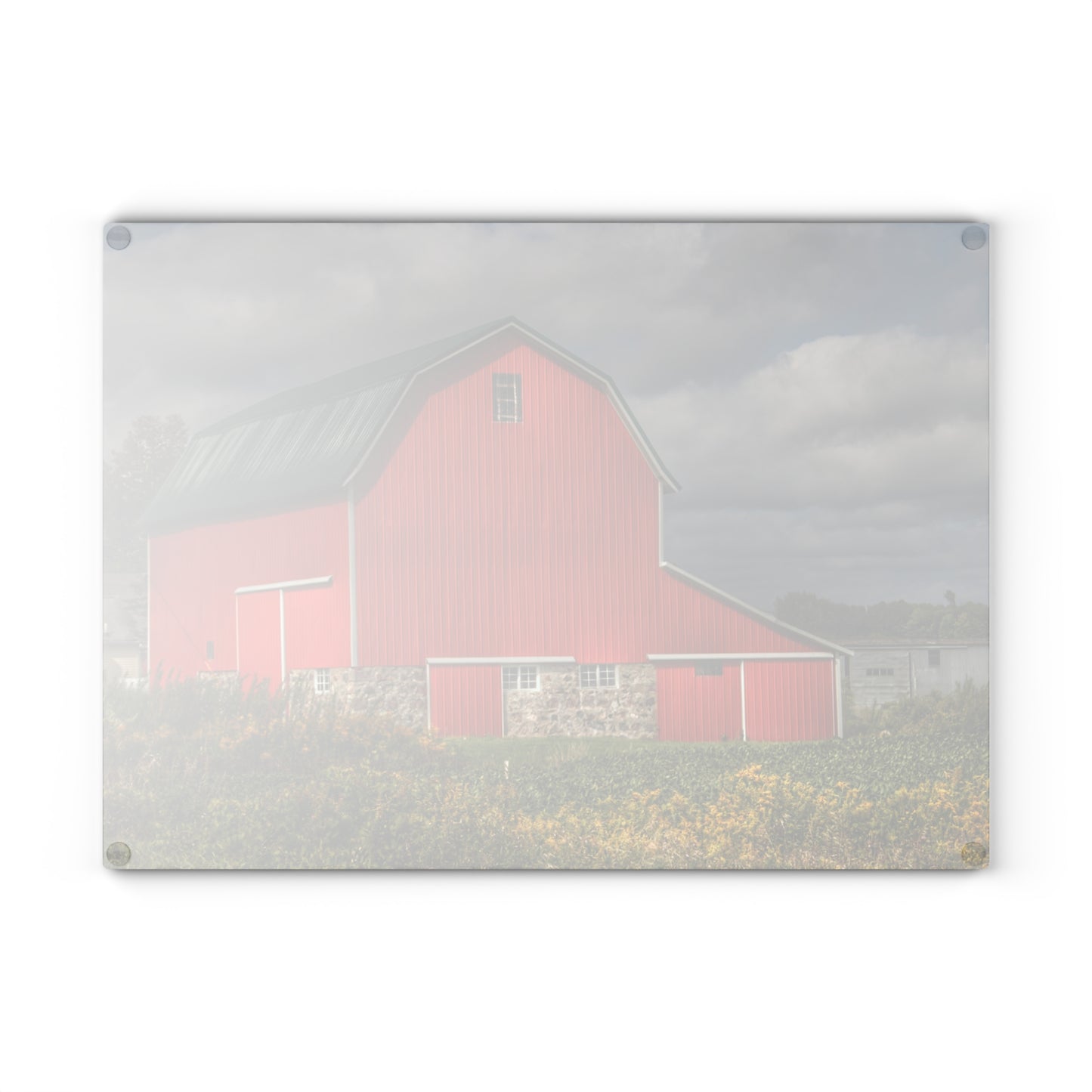 U R There Photography Valentine Road Fieldstone Red Rustic Farmhouse Tempered-Glass Cutting Board