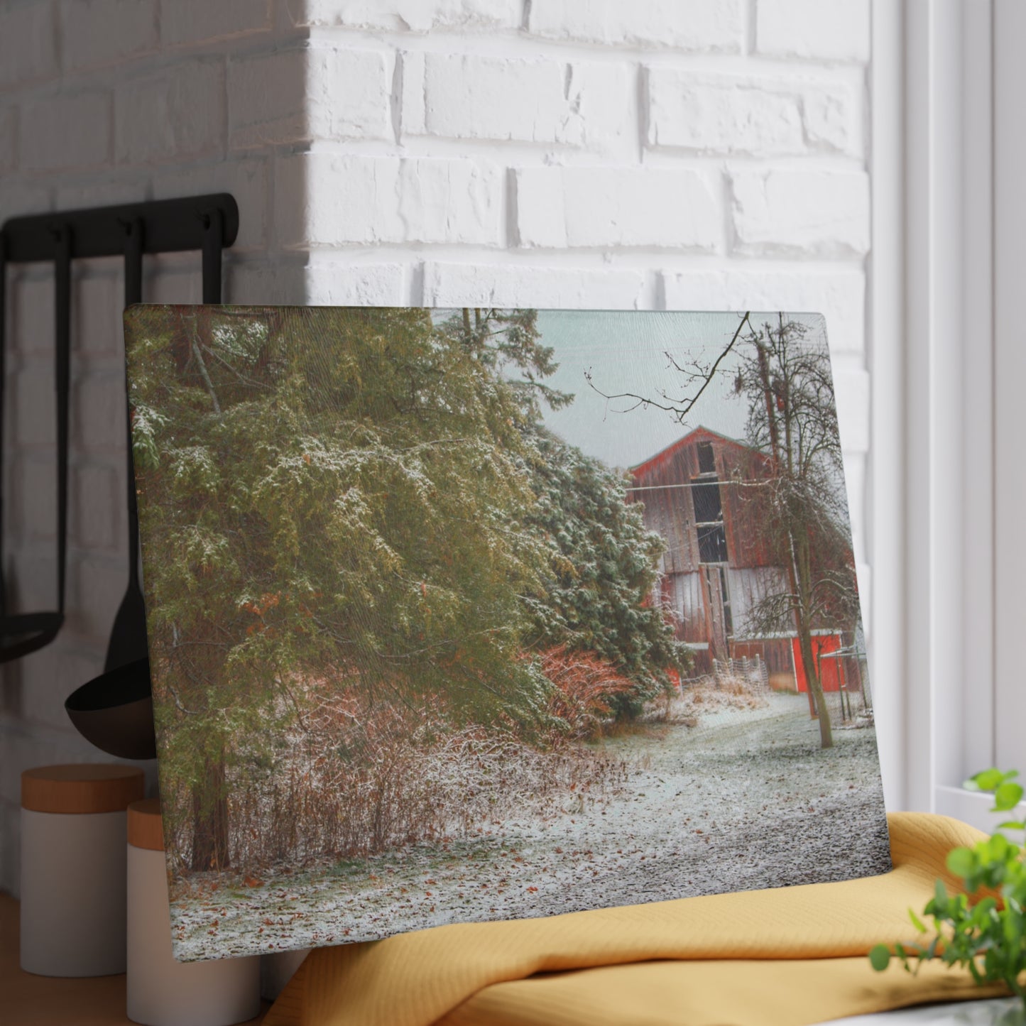 U R There Photography Lum Hidden Red Rustic Farmhouse Tempered-Glass Cutting Board