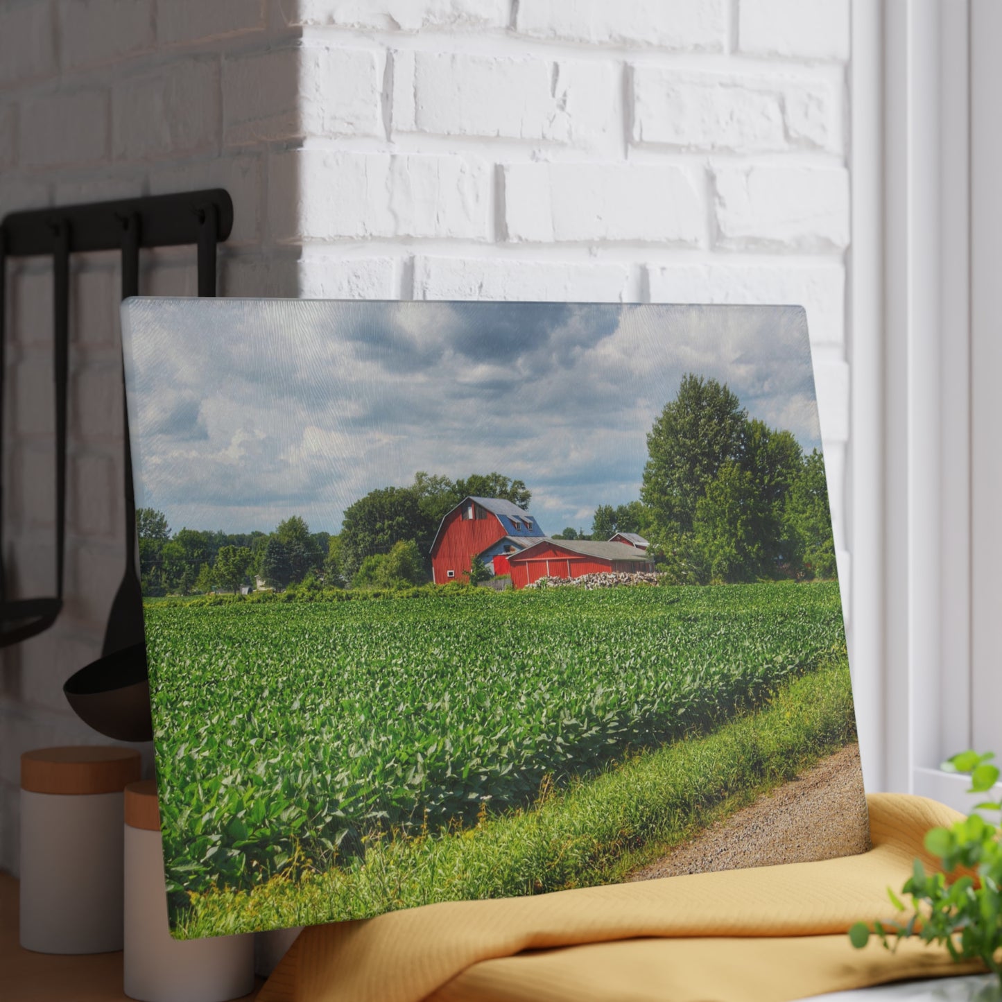 U R There Photography Block Road Reds Rustic Farmhouse Tempered-Glass Cutting Board